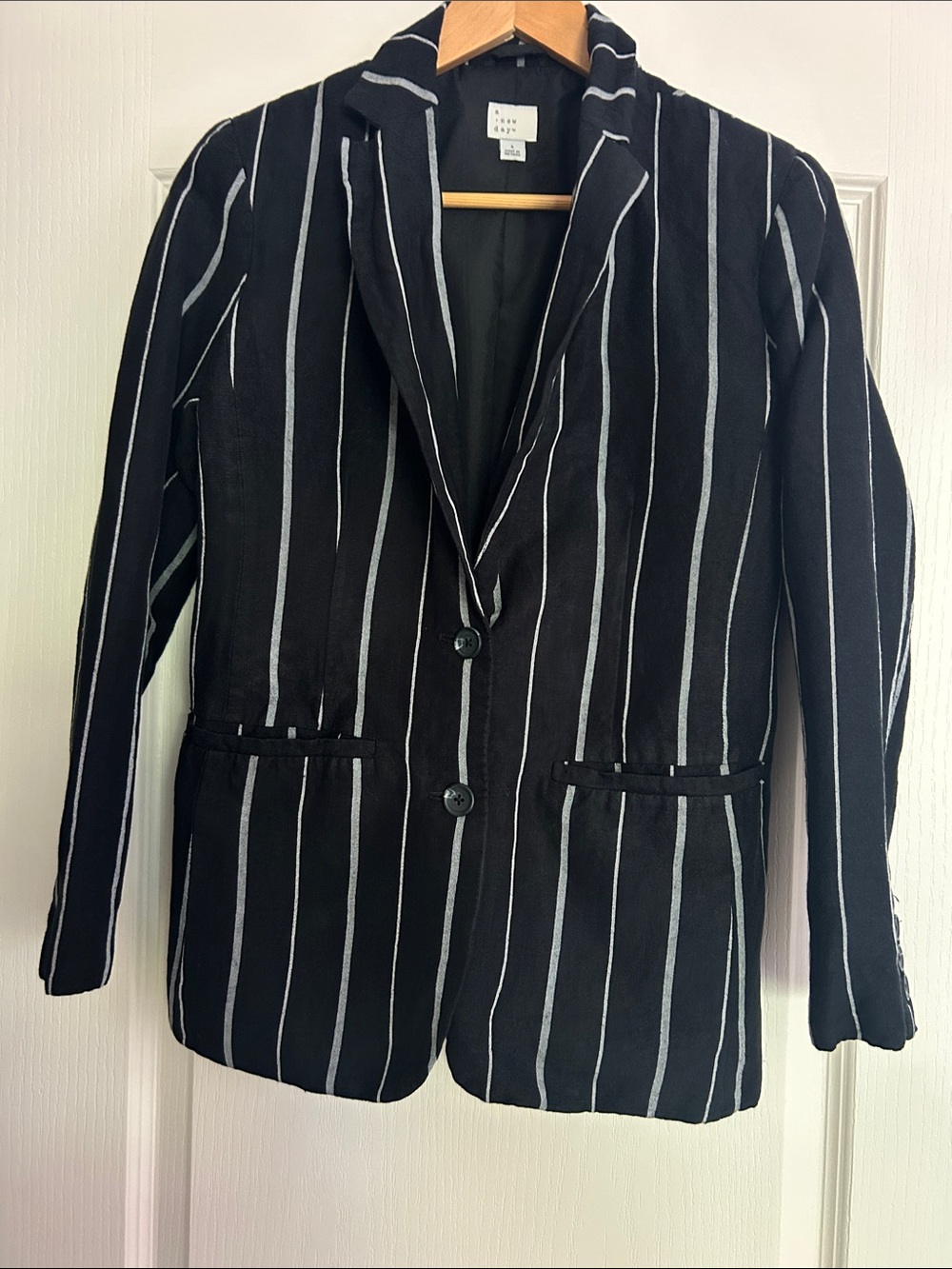 a new day Black Blazer with White Pinstripes